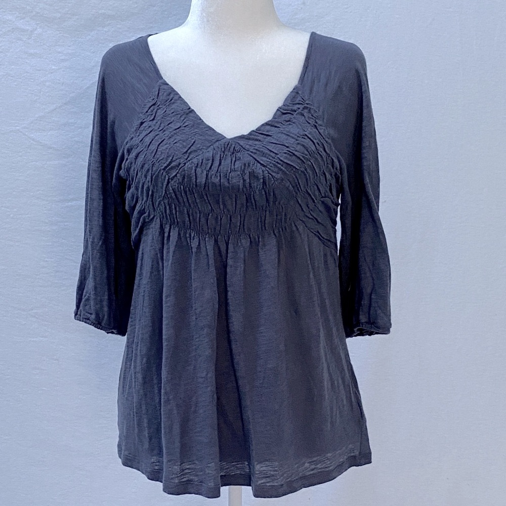 Anthropologie Denim Blue Blouse with Ruched Detail by Deletta - NWOT